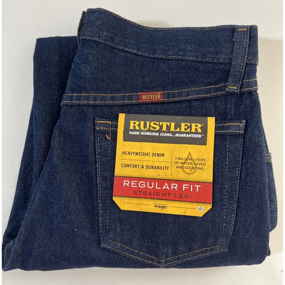 Men's Rustler by Wrangler Classic Regular Fit Straight Leg Jeans 31x30 Dark Wash